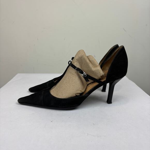 Vintage Chanel Suede Strappy Pointed Toe Kitten Heels Women's 39 - Picture 5 of 14